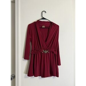 Anne Klein Red Peplum Formal Office Career Cocktail Blouse M